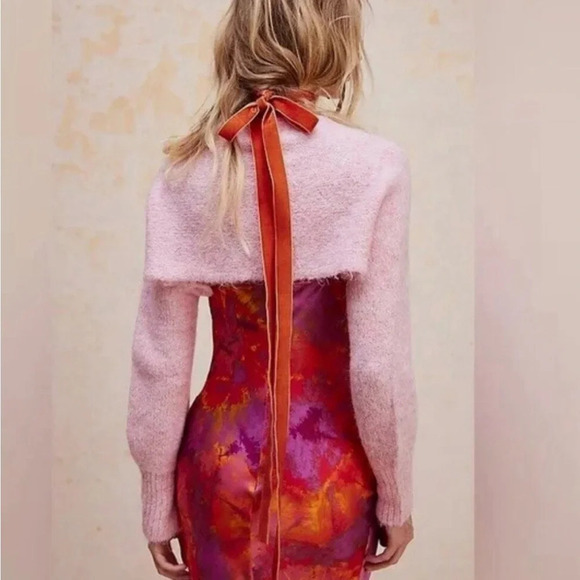 NWOT FREE PEOPLE Prima Donna knit Bolero one size pink long sleeve shrug - Picture 7 of 10